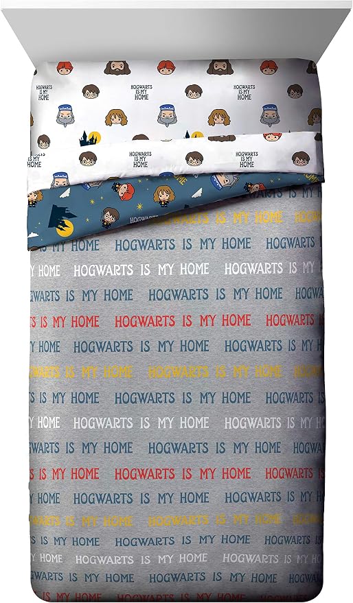 Jay Franco Harry Potter is My Home 5 Piece Full Bed Set - Bedding Features Harry, Ron, Hermoine, Hagrid, and Dumbledore | Hogwarts, Bed in a Bag, Comforter Sheets Pillowcases, Official Product, Soft Microfiber, Machine Washable, Kids Gift