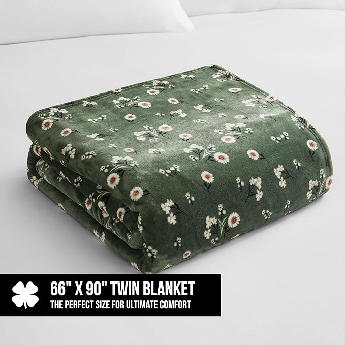 Lucky Brand Daisy Green Floral 66"X90" Cozy Plush Blanket - Premium Microfiber Throw for Luxurious Comfort and Style Twin/Twin XL Size