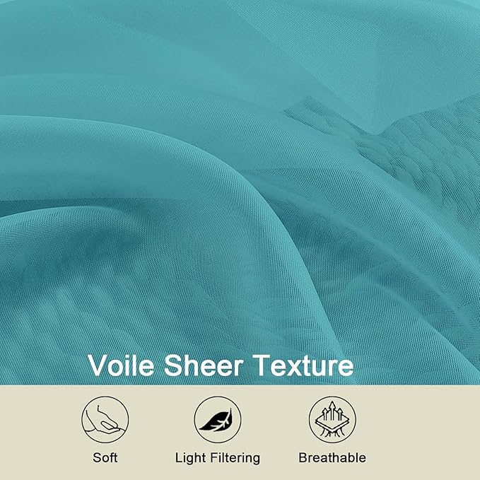 Turquoise Sheer Curtain for Bedroom Living Room 72 Inches Long 2 Panels Set - Image 7