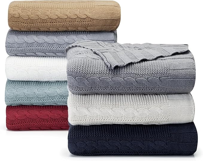 VCNY Home - Throw, Soft & Cozy Cotton Blanket, Cable Knit Home Decor (Dublin Taupe, 50" x 70")
