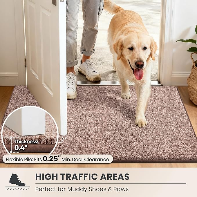 PURRUGS Easy Care Area Rug 6ft x 9ft, Non-Slip Washable Entryway Rug, Stain Resistant Accent Rug for Hallway, Living Room, Bedroom and Mudroom, Brown-Light Cream