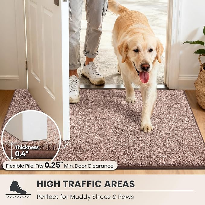 PURRUGS Dirt Trapping Door Mat 31.5" x 70", Non-Slip Machine Washable Entryway Rug, Dog Doormat, Indoor Front Door Mat, Super Absorbent Entry Rug for Muddy Shoes & Paws, Brown-Light Cream