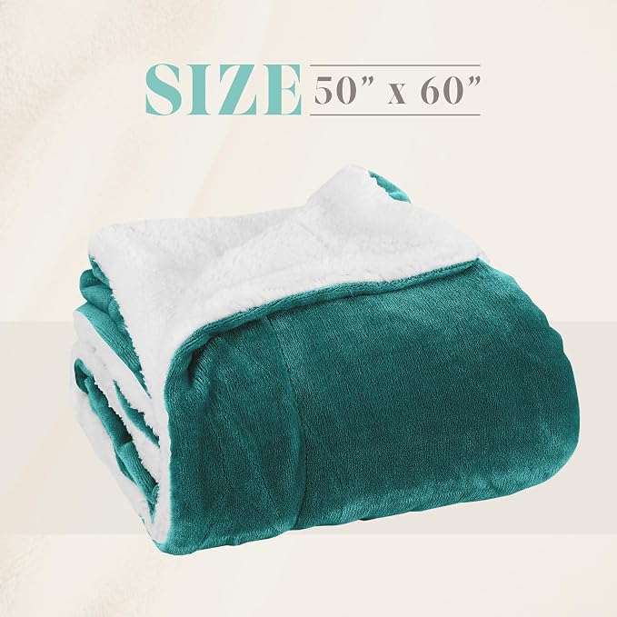Elegant Comfort Throw Blanket, Reversible Sherpa Flannel, Ultra-Soft, Fuzzy, Cozy and Plush- All Season Lightweight Decorative Throw, 50 x 60 inches, Solid Sherpa Throw, Turquoise