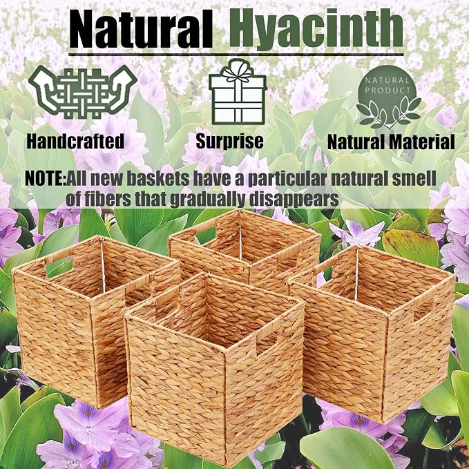 11x11in Storage Baskets 4 Pcs Storage Bins for Cube Shelf,Handwoven Laundry Organizers