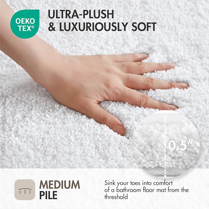 Madison Park Evan 100% Cotton Bath Rug Plush Absorbent, 24" x 40", White | Non-slip Backing, OEKO TEX, Luxurious Tufted Plush Bath Mat for Bathroom, Quick Dry, Spa Design Decorative for Shower Room