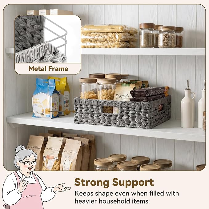 GRANNY SAYS Wicker Storage Basket for Shelves, Wicker Basket for Organizing, Rectangle Basket, Woven Basket for Pantry Storage, Gray, 1-Pack