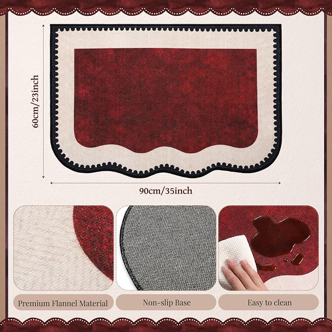 Breling Dark Red Entryway Rug 2 x 3 ft Large Scalloped Welcome Mat Non Slip Washable Doormat Front Door Throw Rug for Farmhouse Indoor Kitchen Laundry Porch Bathroom Decor
