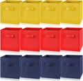 Yinder 12 Pcs Cube Storage Bin 10.5''x10.5''x11'' Storage Bins for Playroom Decor Colorful Bins for Kids Foldable Baskets for Nursery Organizer Boxes Fabric Boxes(Navy Blue, Red, Yellow)