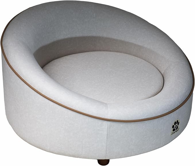 Human & Pet Shared Round Dog Bed, High Resilience Foam with Solid Pine Leg Frame, Indoor Pet Furniture(Cream Beige)