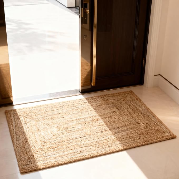 Craft Trade Hand Woven Jute Area Rug 60x90 CM Farmhouse Reversible Braided Farmhouse Living Room Outdoor Kitchen Bedroom Carpet - 24x36 Inch Rectangle