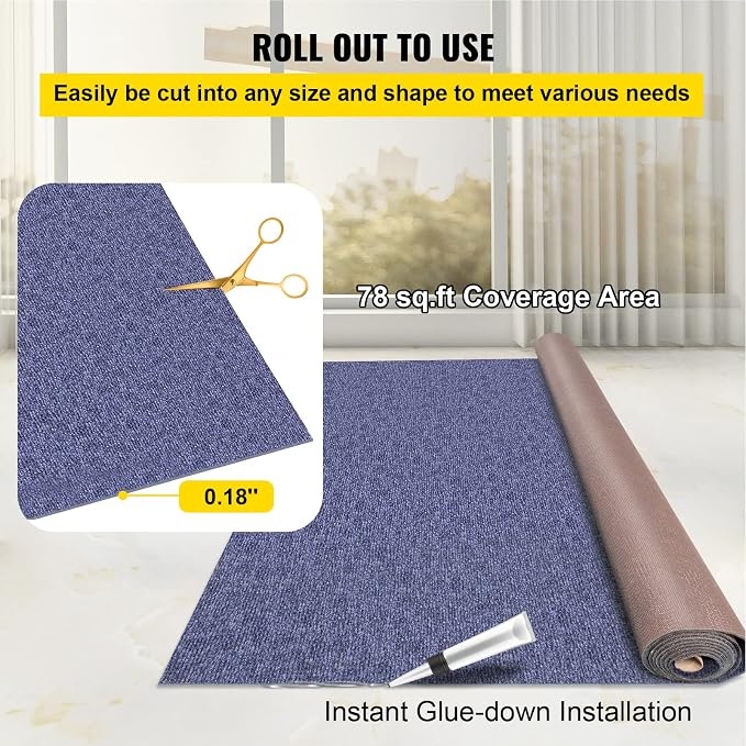 Happybuy 6 ft x 13 ft Deep Blue Marine Carpet for Boats Waterproof - 0.18" Thick Indoor Outdoor Rug Carpet Roll for Home Patio Porch Deck