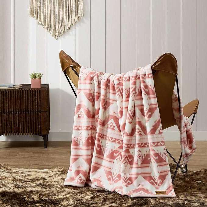 Wrangler - Fleece Throw Blanket for Couch 50x70, Ultra Soft Reversible Plush Blanket, Americana Decor, Western Style Throw for Sofa, Bed, Living Room (Jesse Pink)