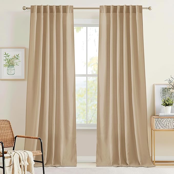 RYB HOME Camel Linen Sheer Curtains 95 inches Length, Aesthetic Light Filtering by RYBHOME