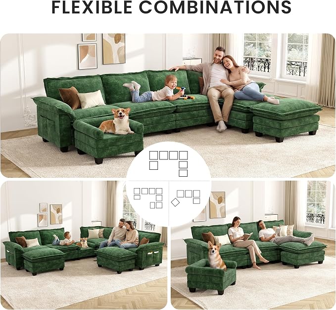 KKL Dog Couch 27.5" Wide, 2-in-1 Removable Base–Elevated 18.8" Dog Sofa Bed for Small & Medium Cats & Dogs, Matching Human Sofa Style, Green