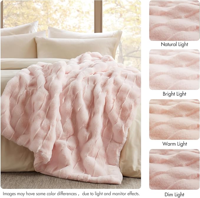 Madison Park Vivienne Faux Fur Throw Blanket Velvet, 50 x 60, Pink | All Season, Cozy Warmth for Sofa or Bed, Reversible, Lightweight, OEKO-TEX Certified