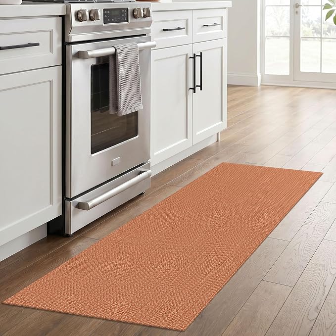 IOHOUZE Washable Runner Rug 2x6 Non Slip Runners for Hallways Entryway Runner Indoor, Kitchen Rugs Woven Cotton Floor Carpet for Kitchen Hall Entrance Bedroom, Rustic Orange