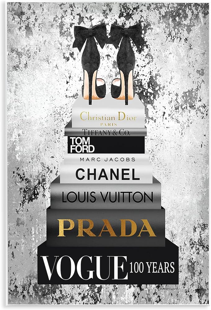 Fashion Bookstack Glam, 13 x 19 Inch Mounted Print on Wall Plaque | Stupell Industries · By Amanda Greenwood · Ready to hang · Chic gift for fashion lovers · Made in USA
