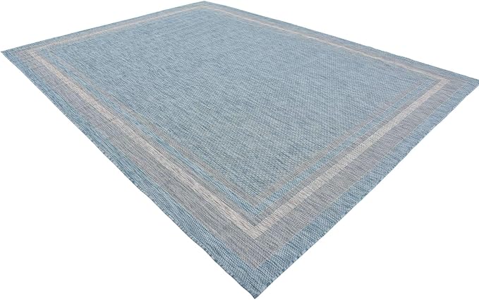 Unique Loom Outdoor Border Collection Area Rug - Soft Border (9'x 12' Rectangle, Aquamarine/ Ivory)