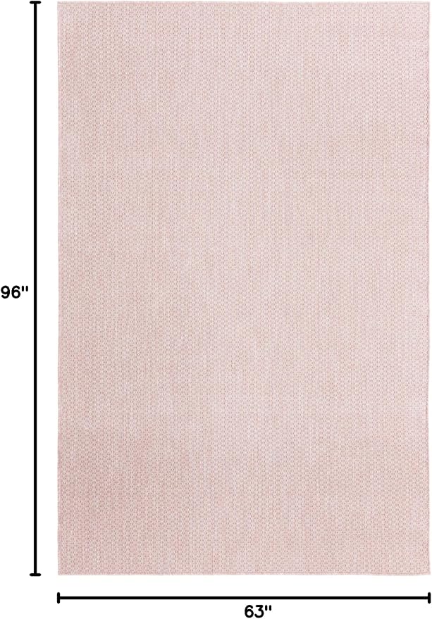 Unique Loom Collection Casual Transitional Solid Heathered Indoor/Outdoor Flatweave Area Rug (5' 3" x 8' Rectangle, Whisper Pink/Ivory)
