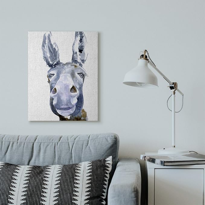 Stupell Industries Donkey Portrait Blue Brown Animal Watercolor Painting Canvas Wall Art, 24 x 30, Multi-Color