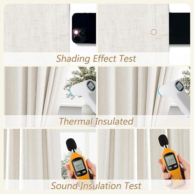 Guken Cream 100% Blackout Linen Curtains 42 Inch Wide by 72 Inch for Living Room Bedroom Back Tab/Rod Pocket Thermal Insulated Black Out Drapes Room Darkening Farmhouse Window Curtains