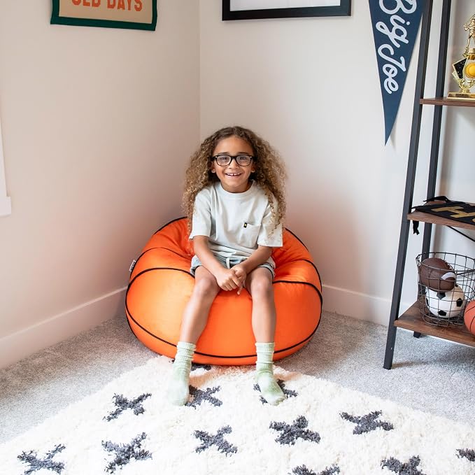 Big Joe Sports Ball Child-Sized Bean Bag Chair for Kids, Basketball Plush, Ultra-Soft Lightweight Polyester Blend, 2.5 Foot Refillable