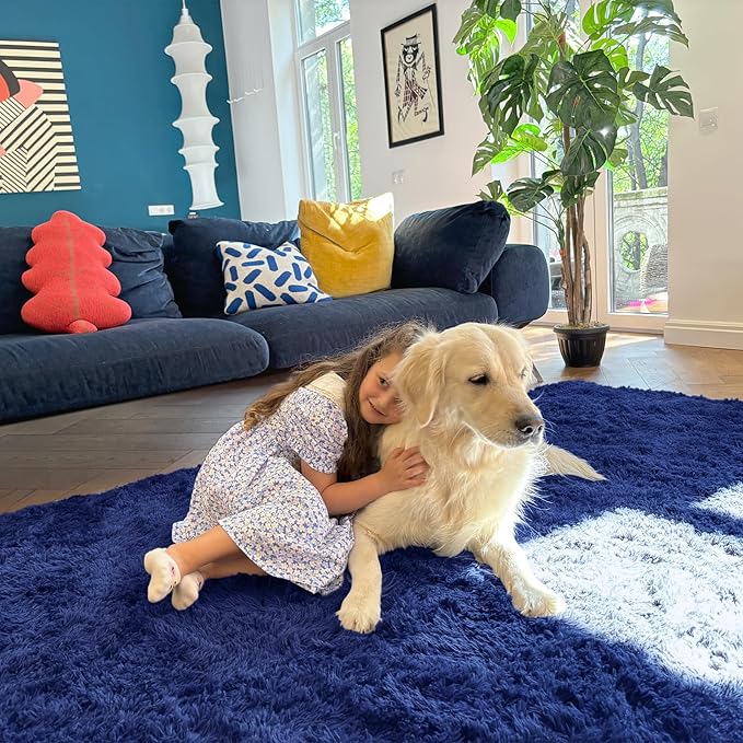 OLANLY 5x8 Machine Washable Large Area Rugs for Living Room, Bedroom, Soft Fluffy Shaggy Bedside Rug, Indoor Floor Carpet for Kids Girls and Boys, Dorms, Nursery, Home Decor Aesthetic, Navy Blue