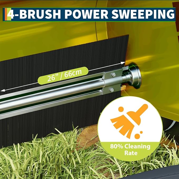 26-Inch Push Lawn Sweeper, Extra-Wide 4-Brush Yard Sweeper with 7 Cu.ft. Mesh Collection Bag, Heavy-Duty Steel Frame, Height-Adjustable Leaf & Grass Sweeper for Lawn, Yard, Sidewalk & Driveway