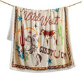 Indigo Hill by HiEnd Accents Retro Rodeo Sherpa Throw Blankets, Riders Salute Cowgirl Horseshoe Cactus Print Western Blanket for Camping, Rustic Southwest Southwestern Fleece Blanket, 54x68 inch