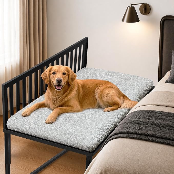 Beside Dog Bed,Adjustable Height Dog Bunk Beds,48''x 30'' Metal Dogs Bed Frame with Cushion,X-Large