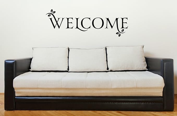 Welcome Quote with Leaves Large Wall Decal for Entryway Décor 34x11.5 Black