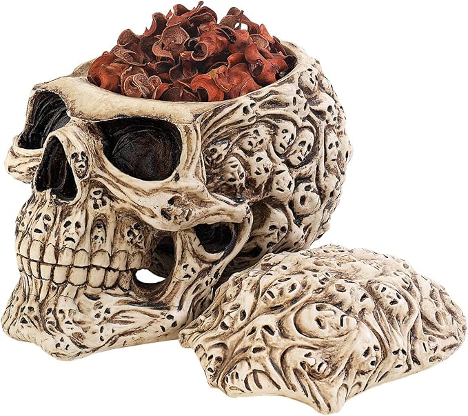Design Toscano Skull's Soul Ghosts Jewelry Stash Box Halloween Decor, 4 inches wide, 6 inches tall, Cast Stone Resin, Full Color Paint