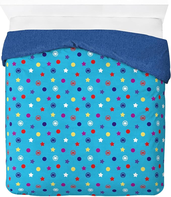 Jay Franco Duvet Cover Set – 3 Piece Comforter Cover and Sham Set, Super Soft Cozy Kids Bedding (Insert Not Included) Blue - Spidey & Friends, Full