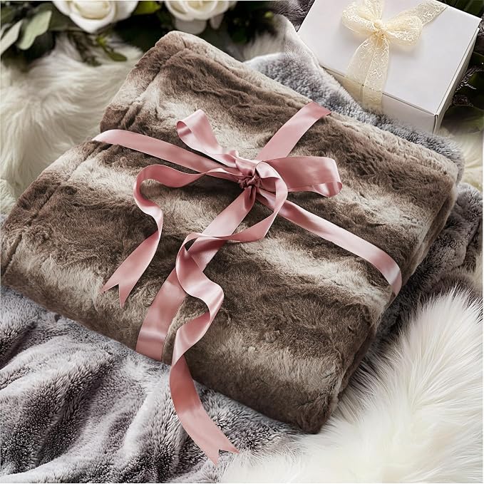 Madison Park Zuri Ultra Soft Faux Fur King Blanket Reversible, Brown | Ultra Soft, Breathable Fabric for Bed or Couch, Lightweight, Plush, OEKO-TEX Certified