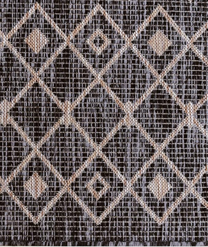 Unique Loom Outdoor Trellis Collection Area Rug - Tribal Trellis (10' 8" Square, Charcoal Gray/ Natural)