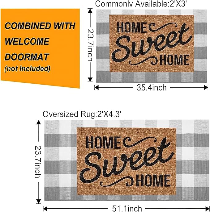 Buffalo Plaid Rug 24''x35''Grey and White Checkered Mat Cotton Machine Washable Carpet Layering Rug for Hello/Welcome Door Mat Front Porch, Kitchen, Farmhouse, Entryway,Bathroom