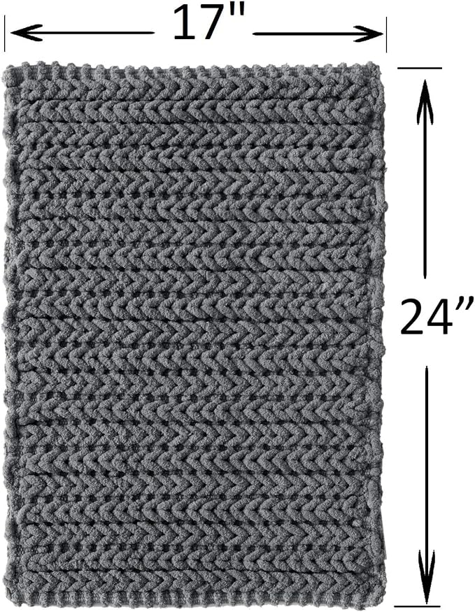 Madison Park Lasso Cotton Bath Rug Non-Slip Absorbent, 17 x 24, Charcoal | Quick Dry, Soft Pile, Machine Washable, OEKO-TEX Certified