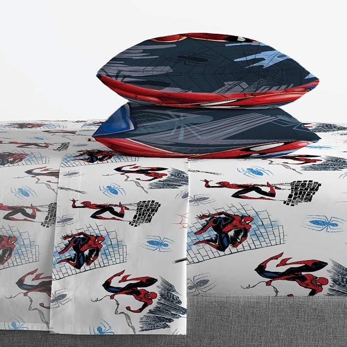 Marvel Spiderman Full Comforter Set 5 Piece Kids Bedding for Boys, Multi | Bed in a Bag, Comforter Sheets Pillowcases, Official Product, Soft Microfiber, Machine Washable, Easy Care, Boys Gift