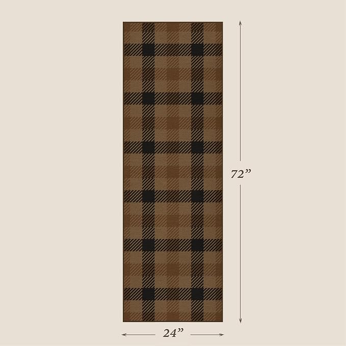 JTJ Easy Jute Outdoor Runner Rug 2x6, Buffalo Plaid Washable Kitchen Runner Rug, Indoor Outdoor Farmhouse Non Slip Rug for Patio, Porch, Entryway and Living Room