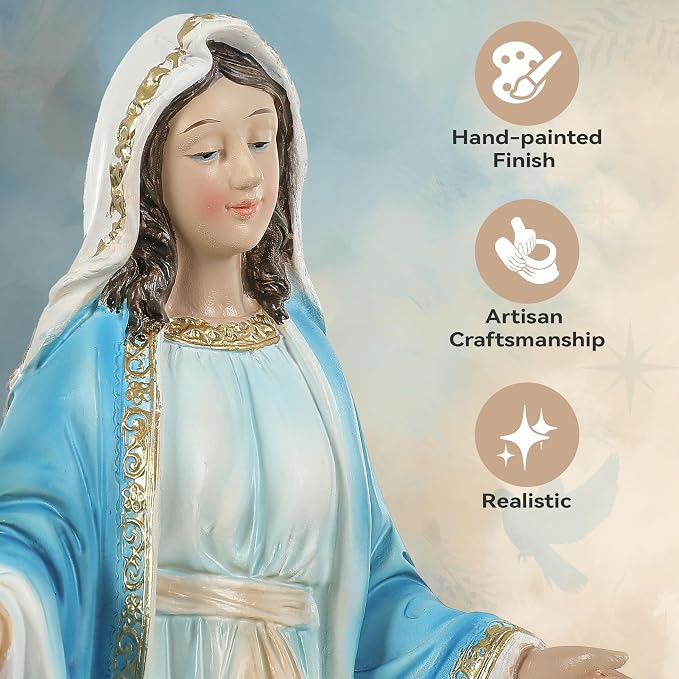 12-Inch Virgin Mary Statue, Catholic Our Lady of Grace | Nativity figurine for church altar or home decor. Our Lady of Grace sculpture for prayer and devotion.