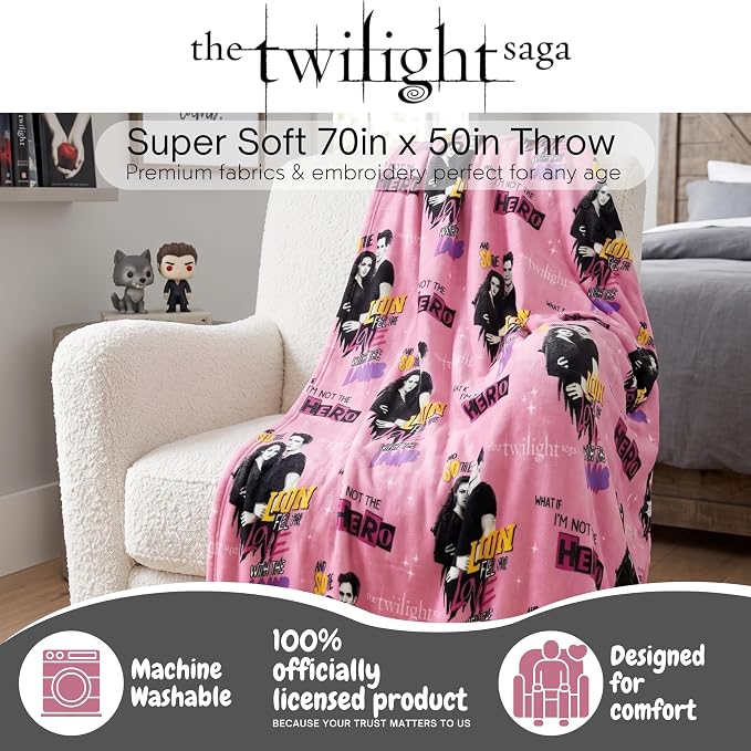 Twilight The Saga Bella & Edward Fluffy Throw 70 in x 50 in – Soft Plush Lightweight Blanket for Couch, Bed & Travel, (Officially Licensed Product) by Franco