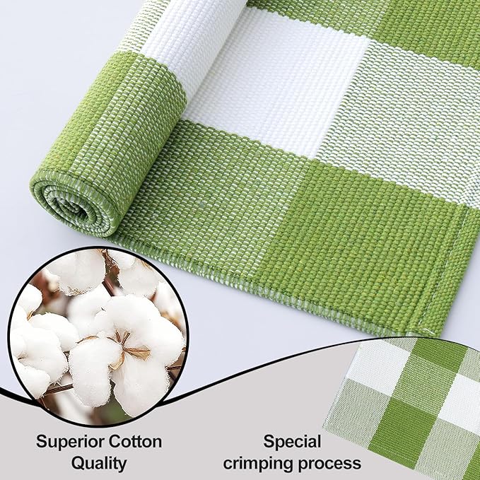 OLANLY Buffalo Plaid Rug 2'4" x 3'7" (27.5" x 43") – Green and White Cotton Checkered Doormat, Washable Indoor Outdoor Rug for Layered Front Porch, Kitchen, Entryway Decor