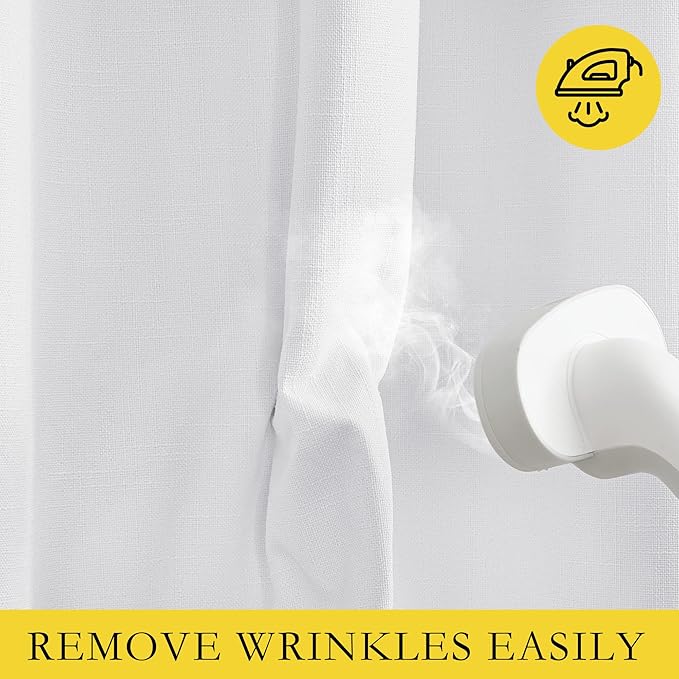 NICETOWN 100% Absolutely Blackout Linen Curtains with Thermal Insulated White Liner, White, 42 inches Wide, 45 inches Length Energy Saving Curtains for Cupboard 2 Panels Set, Vertical Blinds