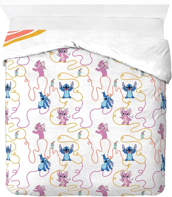 Jay Franco Duvet Cover Set – 3 Piece Comforter Cover and Sham Set, Super Soft Cozy Kids Bedding (Insert Not Included) White - Lilo and Stitch, Queen