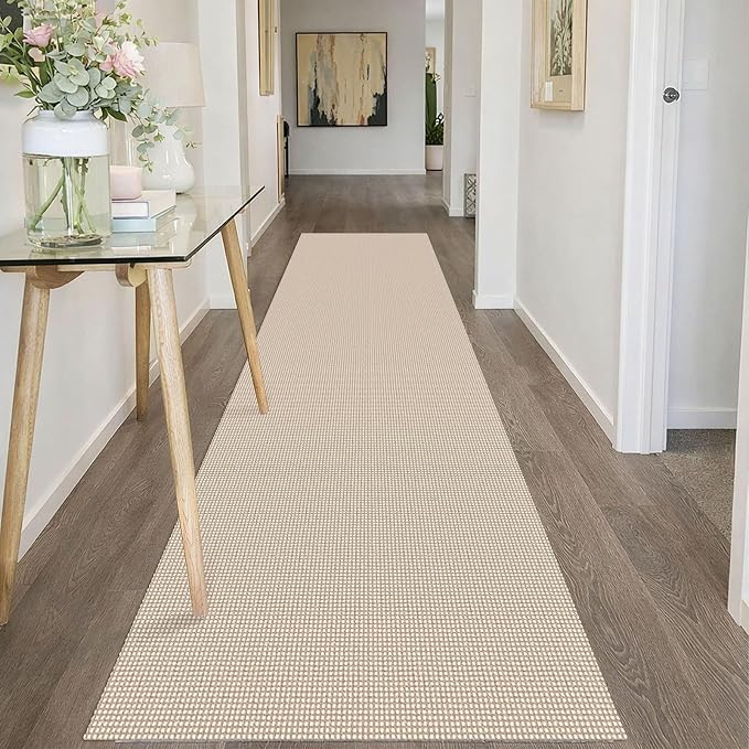 IOHOUZE Washable Runner Rug 2.6x10 Non Slip Rubber Backed Long Hallway Runner Entryway Runner Indoor, Kitchen Rugs Woven Cotton Floor Carpet for Hall Entrance, Cream/Beige