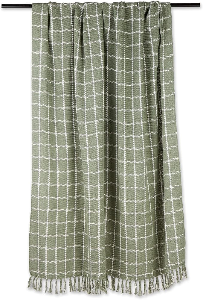 DII Transitional Checked Plaid Woven Throw, 50x60, Artichoke Green