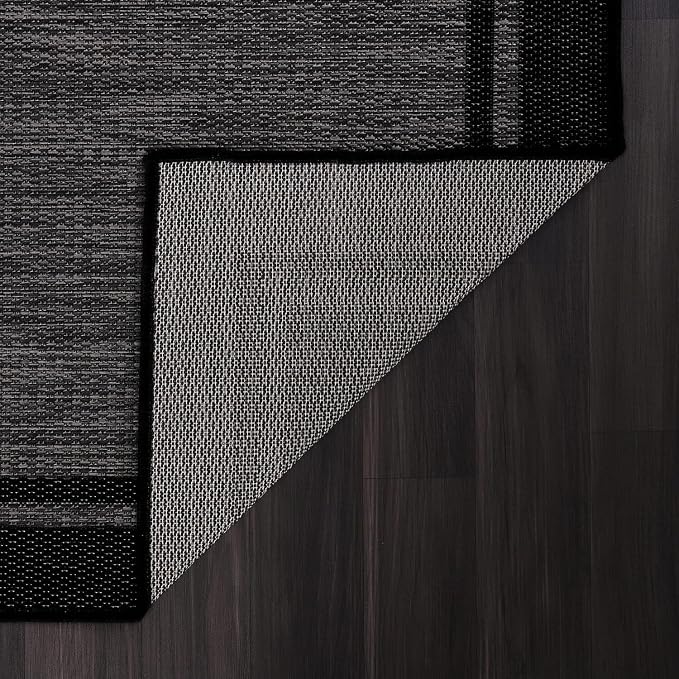 CAMILSON Indoor Outdoor Rug, 6x9 Bordered Dark Grey Black Modern Area Rugs for Indoor and Outdoor Patios, Kitchen and Hallway Mats, Washable Porch Deck Outside Carpet (Bordered Black, 6 x 9)