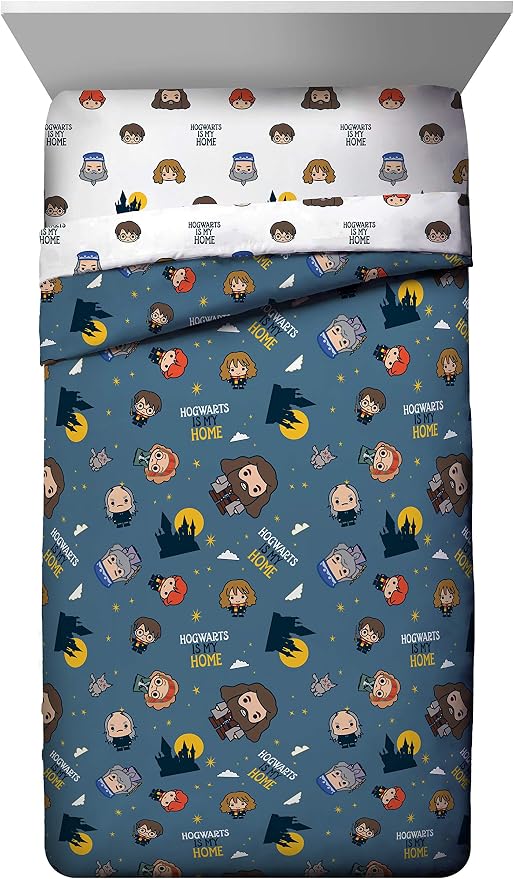 Jay Franco Harry Potter is My Home 5 Piece Full Bed Set - Bedding Features Harry, Ron, Hermoine, Hagrid, and Dumbledore | Hogwarts, Bed in a Bag, Comforter Sheets Pillowcases, Official Product, Soft Microfiber, Machine Washable, Kids Gift