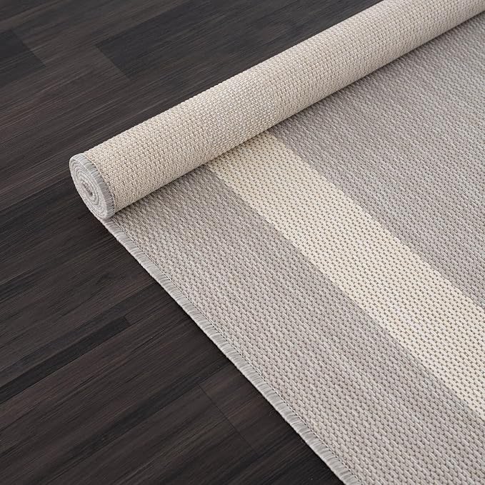 CAMILSON Outdoor Rug 8x10,Modern Outside Rugs for Patios Porches Waterproof Durable Washable Non-Shedding, Easy-to-Clean Indoor Outdoor Area Carpet (8 x 10, Bordered - Gray/White)