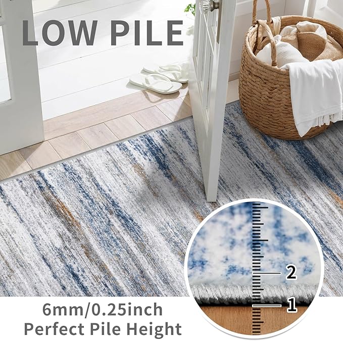 3x5 Area Rug Non-Slip: Washable Rugs for Hallway Entryway Kitchen Living Room Bedroom - Easy-to-Clean Stain and Water Resistant Carpet - Soft Low-Pile Throw Mat Navy Grey